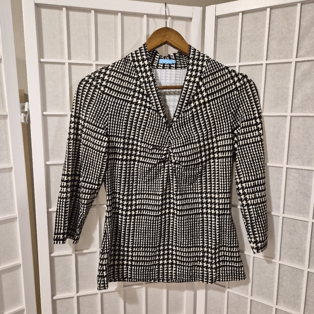 J. McLaughlin Houndstooth Ruched Stretch Top Sz S